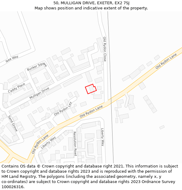 50, MULLIGAN DRIVE, EXETER, EX2 7SJ: Location map and indicative extent of plot