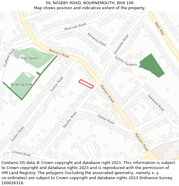 50, NASEBY ROAD, BOURNEMOUTH, BH9 1SR: Location map and indicative extent of plot