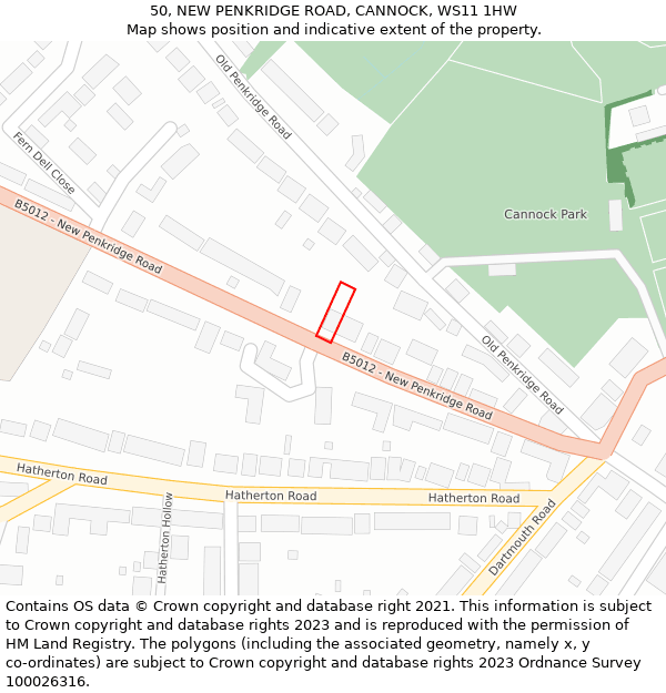 50, NEW PENKRIDGE ROAD, CANNOCK, WS11 1HW: Location map and indicative extent of plot