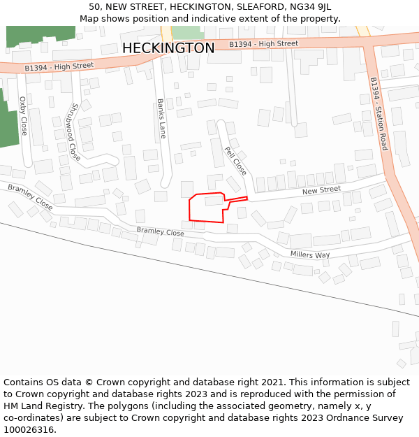 50, NEW STREET, HECKINGTON, SLEAFORD, NG34 9JL: Location map and indicative extent of plot