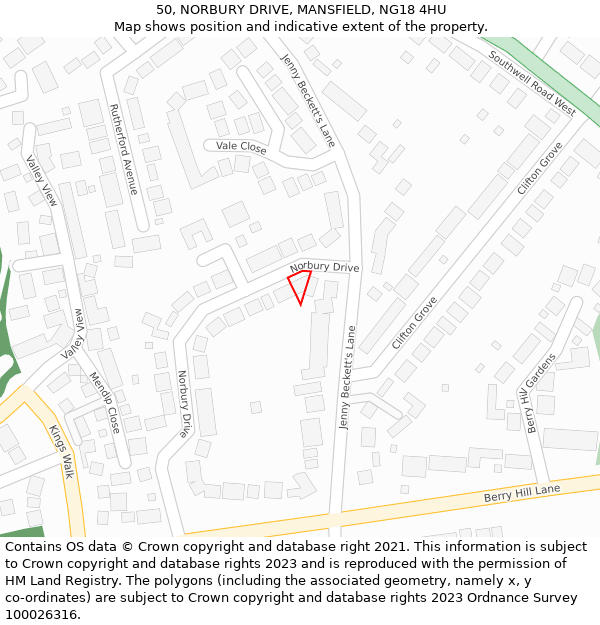50, NORBURY DRIVE, MANSFIELD, NG18 4HU: Location map and indicative extent of plot
