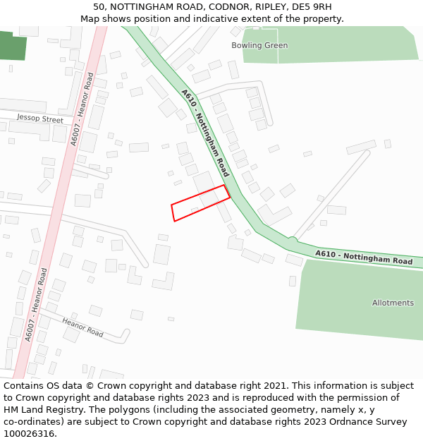 50, NOTTINGHAM ROAD, CODNOR, RIPLEY, DE5 9RH: Location map and indicative extent of plot