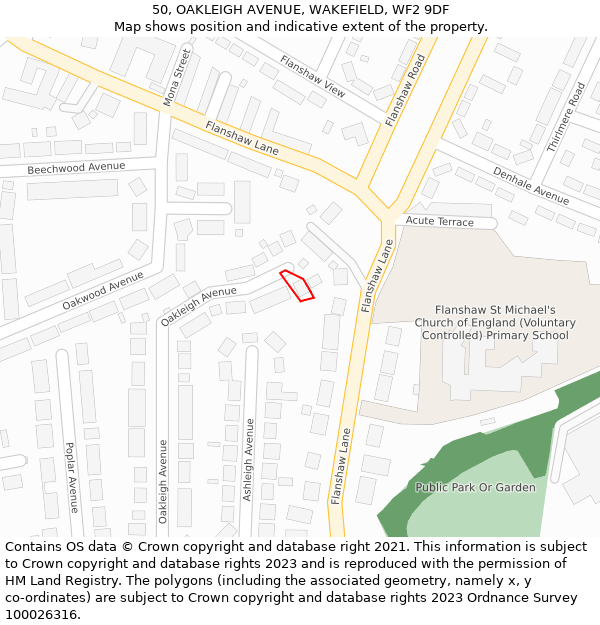 50, OAKLEIGH AVENUE, WAKEFIELD, WF2 9DF: Location map and indicative extent of plot