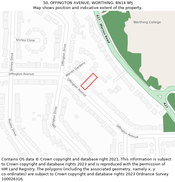 50, OFFINGTON AVENUE, WORTHING, BN14 9PJ: Location map and indicative extent of plot
