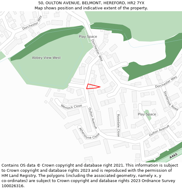 50, OULTON AVENUE, BELMONT, HEREFORD, HR2 7YX: Location map and indicative extent of plot