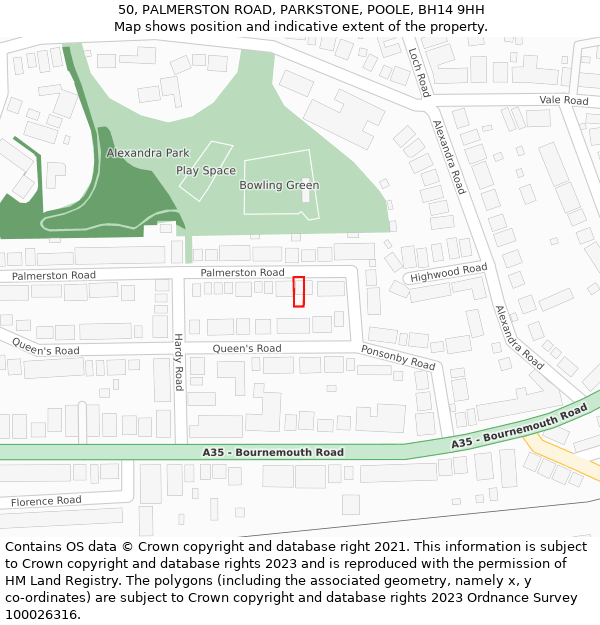 50, PALMERSTON ROAD, PARKSTONE, POOLE, BH14 9HH: Location map and indicative extent of plot