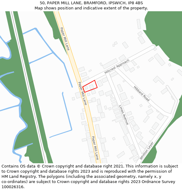 50, PAPER MILL LANE, BRAMFORD, IPSWICH, IP8 4BS: Location map and indicative extent of plot
