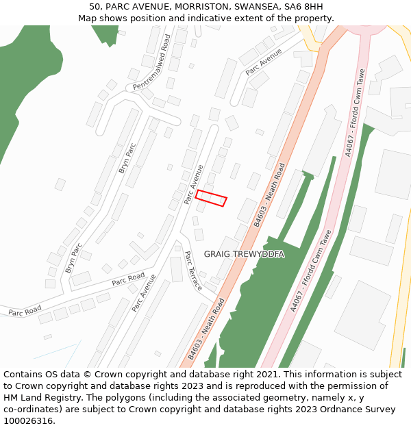 50, PARC AVENUE, MORRISTON, SWANSEA, SA6 8HH: Location map and indicative extent of plot