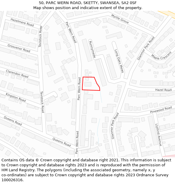 50, PARC WERN ROAD, SKETTY, SWANSEA, SA2 0SF: Location map and indicative extent of plot