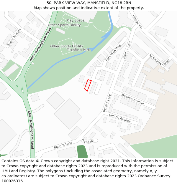 50, PARK VIEW WAY, MANSFIELD, NG18 2RN: Location map and indicative extent of plot