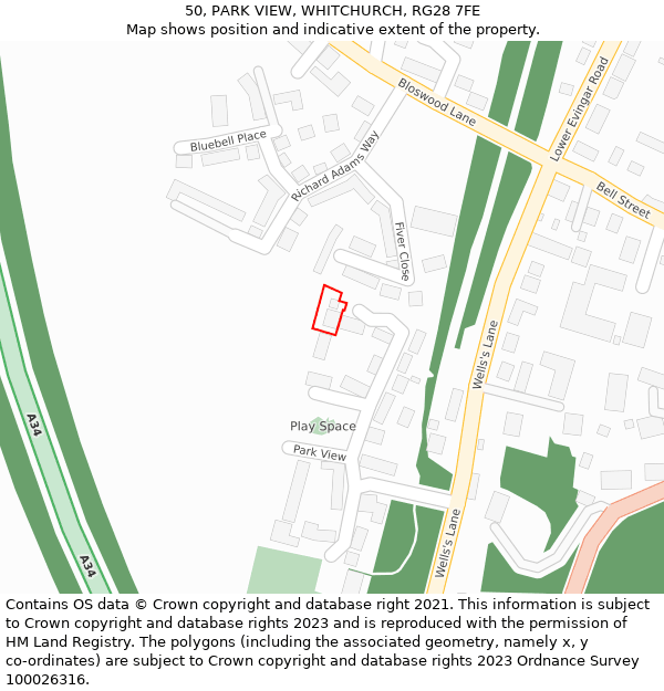 50, PARK VIEW, WHITCHURCH, RG28 7FE: Location map and indicative extent of plot