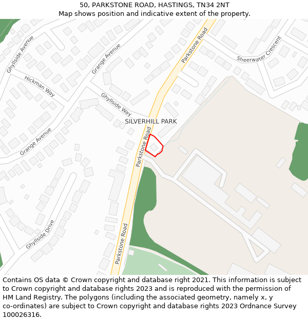 50, PARKSTONE ROAD, HASTINGS, TN34 2NT: Location map and indicative extent of plot