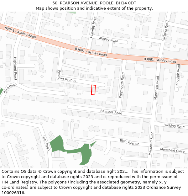 50, PEARSON AVENUE, POOLE, BH14 0DT: Location map and indicative extent of plot