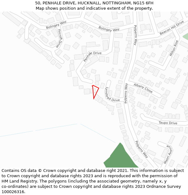 50, PENHALE DRIVE, HUCKNALL, NOTTINGHAM, NG15 6FH: Location map and indicative extent of plot