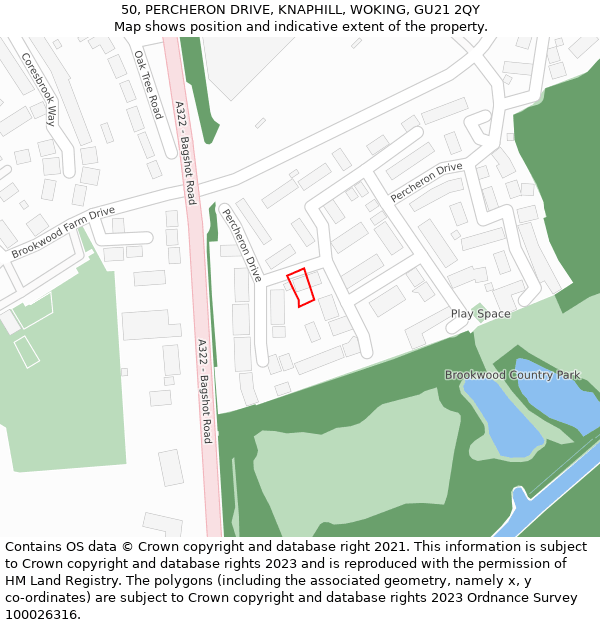 50, PERCHERON DRIVE, KNAPHILL, WOKING, GU21 2QY: Location map and indicative extent of plot