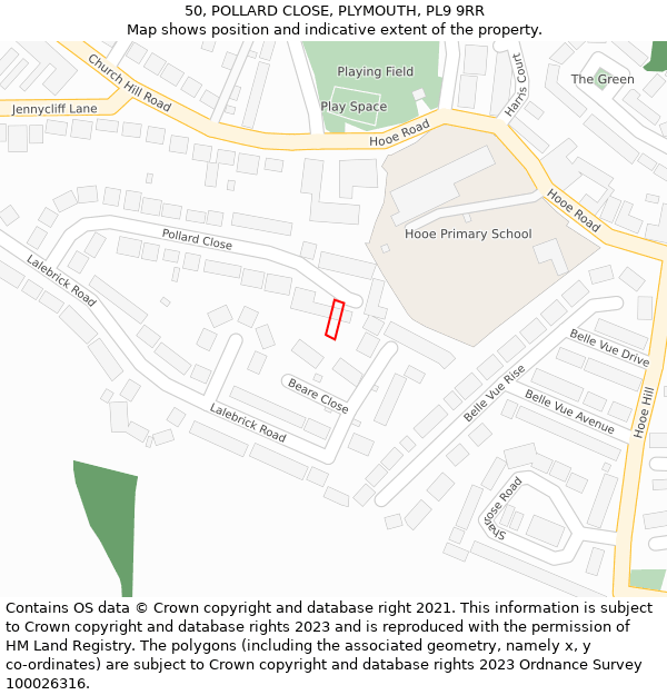 50, POLLARD CLOSE, PLYMOUTH, PL9 9RR: Location map and indicative extent of plot