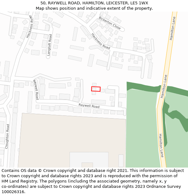 50, RAYWELL ROAD, HAMILTON, LEICESTER, LE5 1WX: Location map and indicative extent of plot
