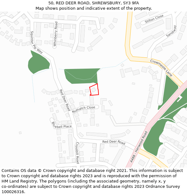 50, RED DEER ROAD, SHREWSBURY, SY3 9FA: Location map and indicative extent of plot