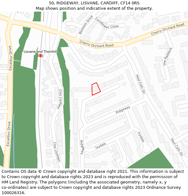 50, RIDGEWAY, LISVANE, CARDIFF, CF14 0RS: Location map and indicative extent of plot