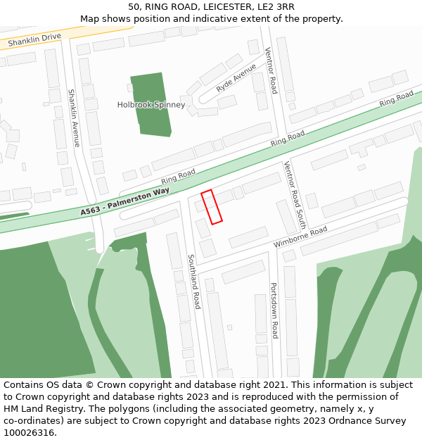 50, RING ROAD, LEICESTER, LE2 3RR: Location map and indicative extent of plot
