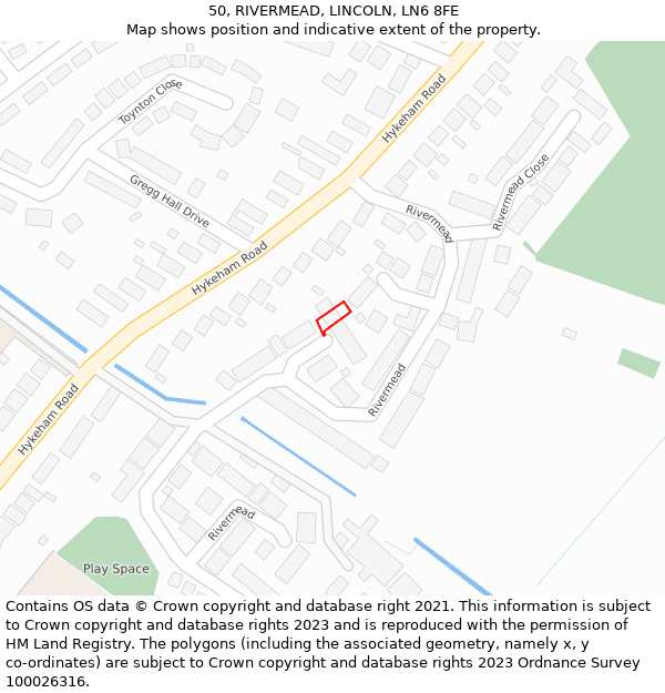 50, RIVERMEAD, LINCOLN, LN6 8FE: Location map and indicative extent of plot
