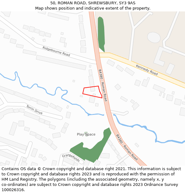 50, ROMAN ROAD, SHREWSBURY, SY3 9AS: Location map and indicative extent of plot