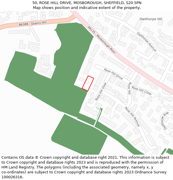 50, ROSE HILL DRIVE, MOSBOROUGH, SHEFFIELD, S20 5PN: Location map and indicative extent of plot