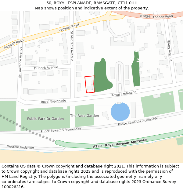 50, ROYAL ESPLANADE, RAMSGATE, CT11 0HH: Location map and indicative extent of plot