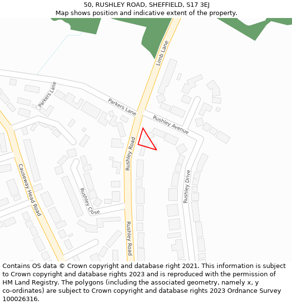 50, RUSHLEY ROAD, SHEFFIELD, S17 3EJ: Location map and indicative extent of plot