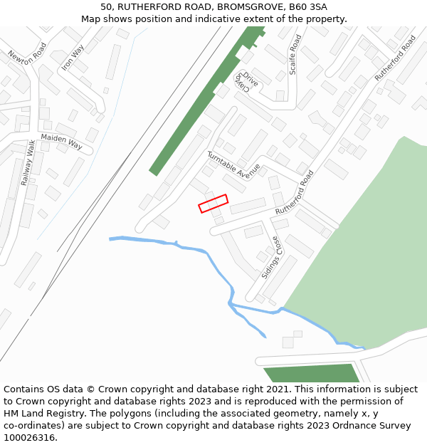 50, RUTHERFORD ROAD, BROMSGROVE, B60 3SA: Location map and indicative extent of plot
