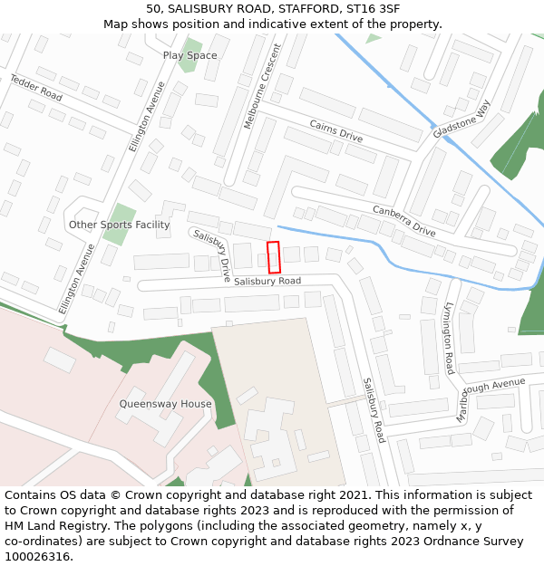 50, SALISBURY ROAD, STAFFORD, ST16 3SF: Location map and indicative extent of plot