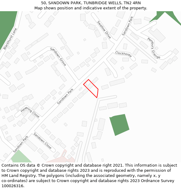 50, SANDOWN PARK, TUNBRIDGE WELLS, TN2 4RN: Location map and indicative extent of plot