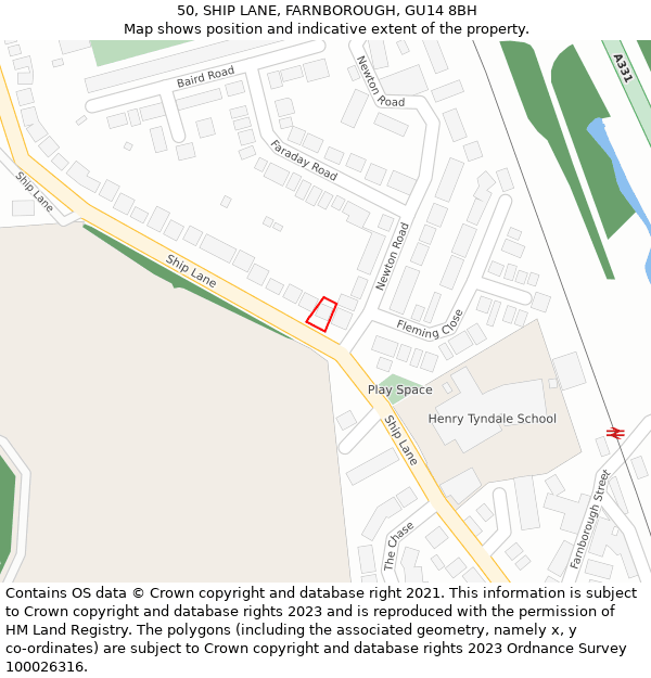 50, SHIP LANE, FARNBOROUGH, GU14 8BH: Location map and indicative extent of plot