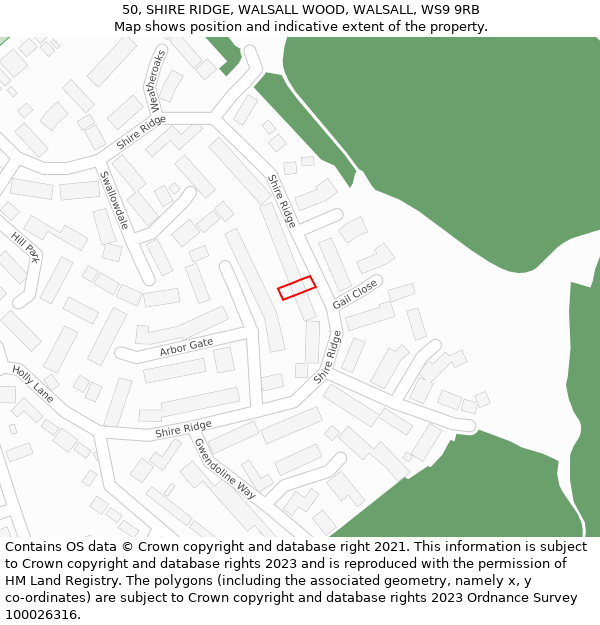 50, SHIRE RIDGE, WALSALL WOOD, WALSALL, WS9 9RB: Location map and indicative extent of plot