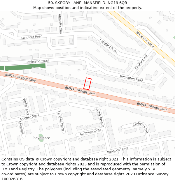 50, SKEGBY LANE, MANSFIELD, NG19 6QR: Location map and indicative extent of plot