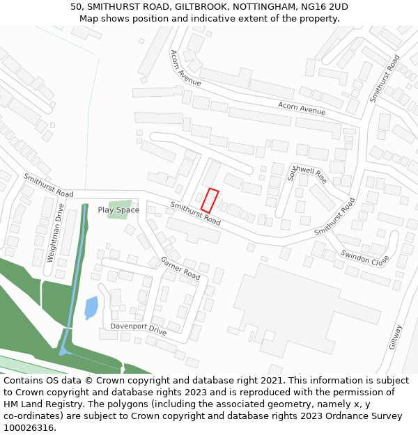 50, SMITHURST ROAD, GILTBROOK, NOTTINGHAM, NG16 2UD: Location map and indicative extent of plot