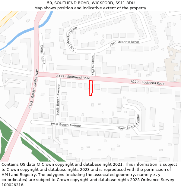 50, SOUTHEND ROAD, WICKFORD, SS11 8DU: Location map and indicative extent of plot