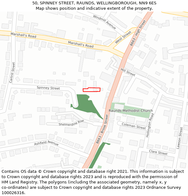 50, SPINNEY STREET, RAUNDS, WELLINGBOROUGH, NN9 6ES: Location map and indicative extent of plot