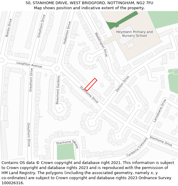 50, STANHOME DRIVE, WEST BRIDGFORD, NOTTINGHAM, NG2 7FU: Location map and indicative extent of plot