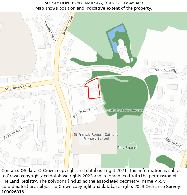 50, STATION ROAD, NAILSEA, BRISTOL, BS48 4PB: Location map and indicative extent of plot