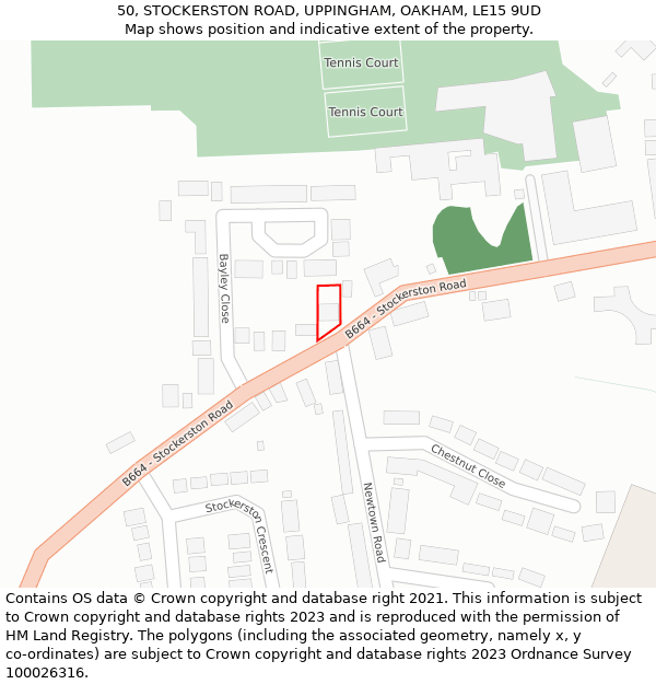 50, STOCKERSTON ROAD, UPPINGHAM, OAKHAM, LE15 9UD: Location map and indicative extent of plot