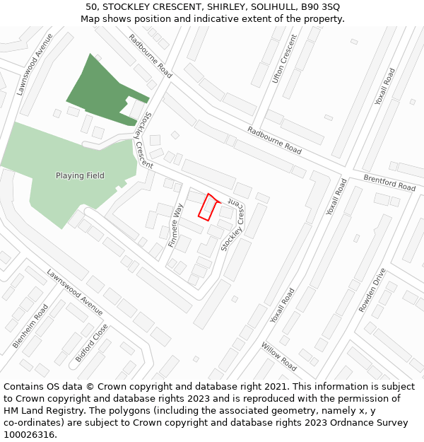 50, STOCKLEY CRESCENT, SHIRLEY, SOLIHULL, B90 3SQ: Location map and indicative extent of plot