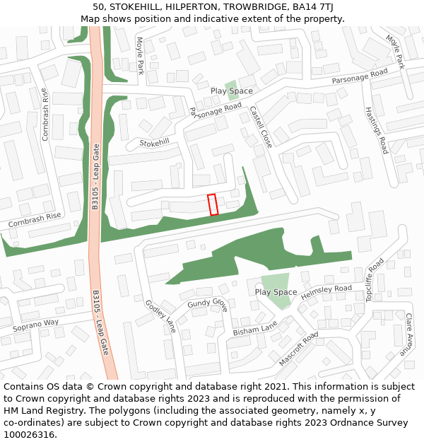 50, STOKEHILL, HILPERTON, TROWBRIDGE, BA14 7TJ: Location map and indicative extent of plot