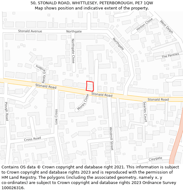 50, STONALD ROAD, WHITTLESEY, PETERBOROUGH, PE7 1QW: Location map and indicative extent of plot