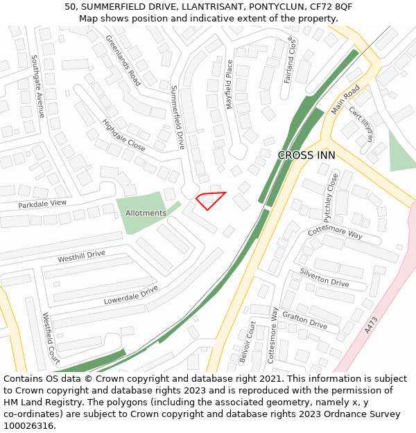 50, SUMMERFIELD DRIVE, LLANTRISANT, PONTYCLUN, CF72 8QF: Location map and indicative extent of plot