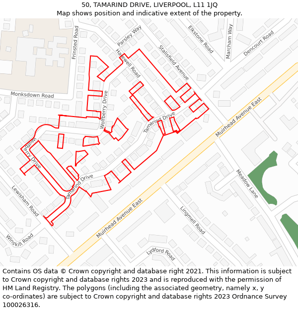 50, TAMARIND DRIVE, LIVERPOOL, L11 1JQ: Location map and indicative extent of plot