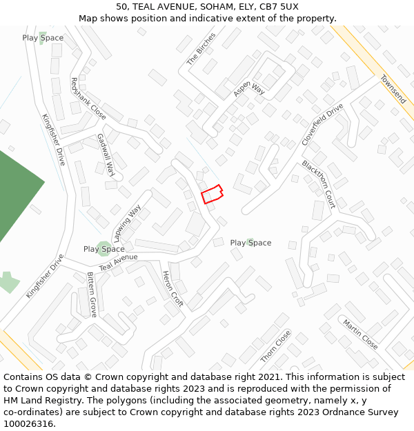 50, TEAL AVENUE, SOHAM, ELY, CB7 5UX: Location map and indicative extent of plot