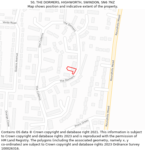 50, THE DORMERS, HIGHWORTH, SWINDON, SN6 7NZ: Location map and indicative extent of plot