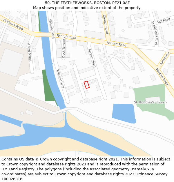 50, THE FEATHERWORKS, BOSTON, PE21 0AF: Location map and indicative extent of plot