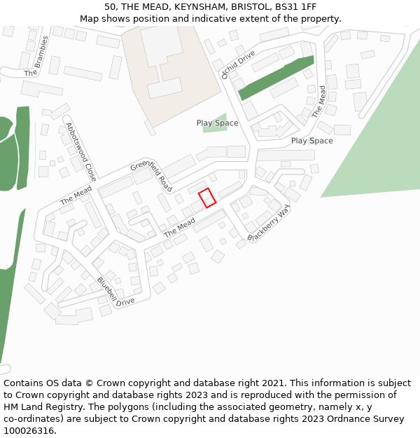 50, THE MEAD, KEYNSHAM, BRISTOL, BS31 1FF: Location map and indicative extent of plot